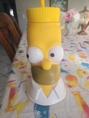 Yellow Homer Simpson-Themed Plastic Drink Tumbler with Straw